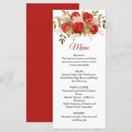 Rote Rosen, Berries, Stiele, Grüne Hochzeit Menükarte