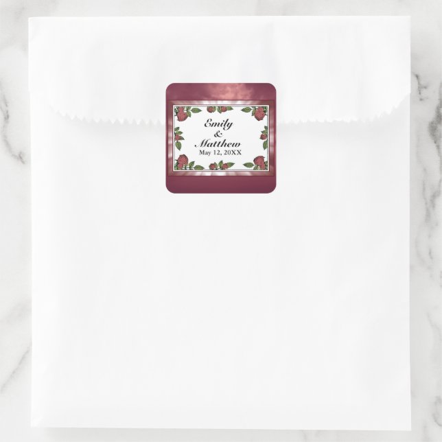 Rote Rosen Bilderrahmen mit hellroter Wolkendecke Quadratischer Aufkleber (Tasche)
