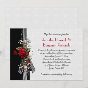 Rote Rosen Black Ribbons Hochzeitseinladungen Einladung