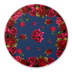 Rote Rosen Blaue Blumen Shabby Chic Glam Landhauss Keramikknauf