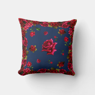 Rote Rosen Blaue Shabby Chic Florale Glamourige Op Kissen
