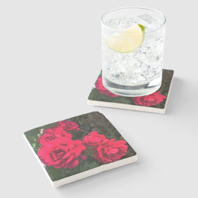 Rote Rosen Blooming Square Paper Untersetzer (Seitenansicht)
