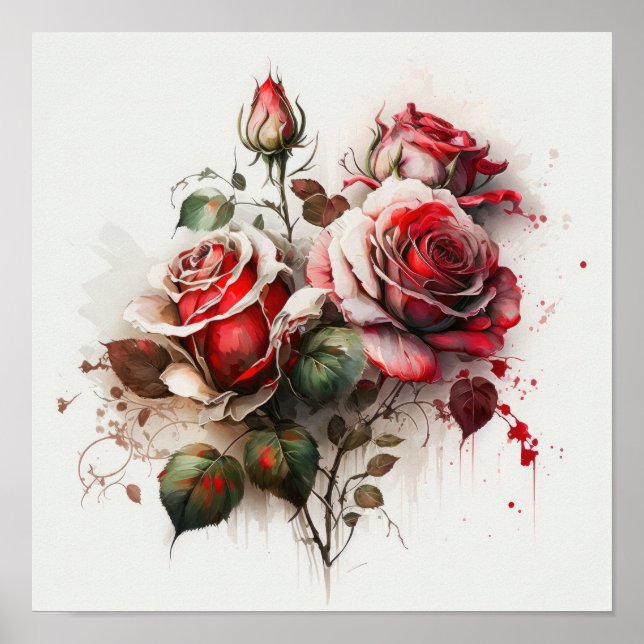 Rote Rosen Blume Art Print Poster (Vorne)