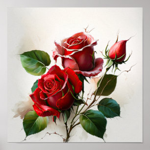 Rote Rosen Blume Art Print Poster