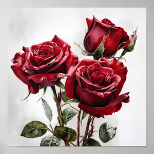 Rote Rosen Blume Art Print Poster