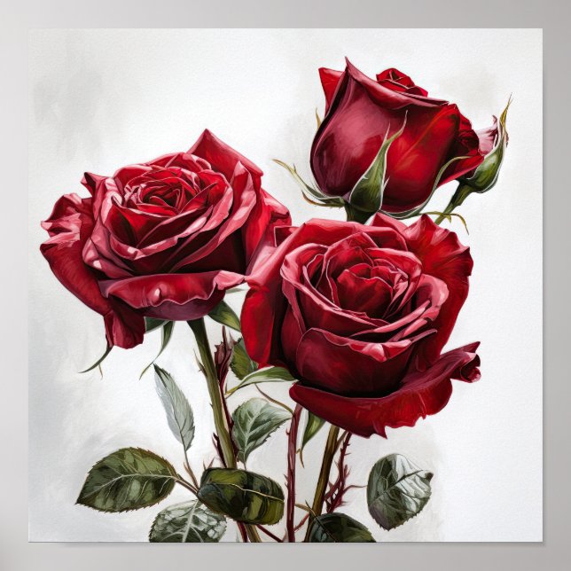 Rote Rosen Blume Art Print Poster (Vorne)