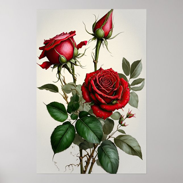 Rote Rosen Blume Art Print Poster (Vorne)