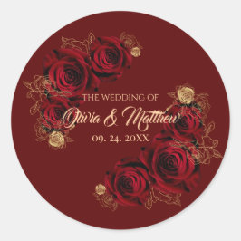 Rote Rosen Blume Hochzeit Runder Aufkleber