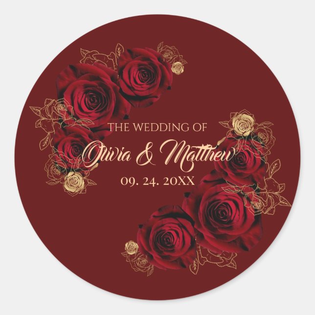 Rote Rosen Blume Hochzeit Runder Aufkleber (Vorderseite)