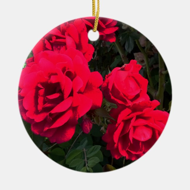 Rote Rosen Blume Keramik Ornament (Vorne)