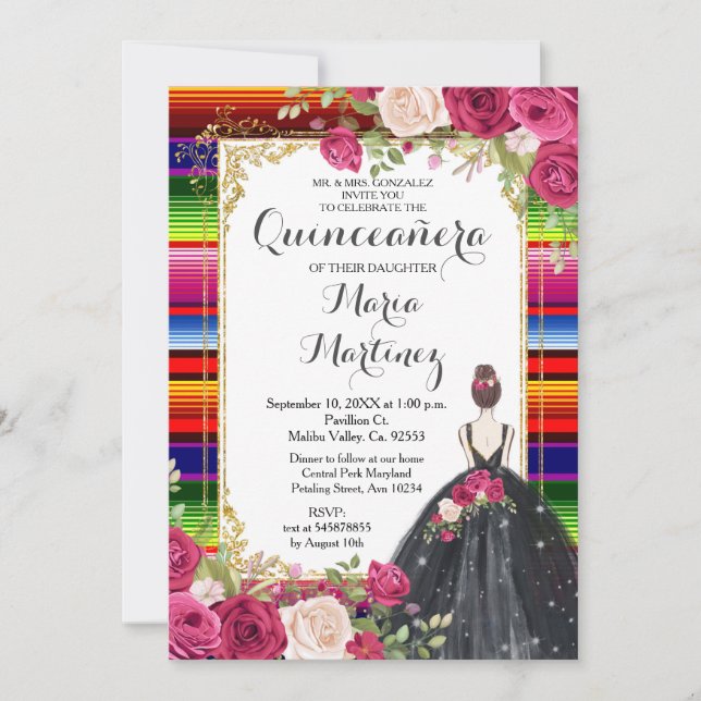 rote Rosen Blume Quinceañera Geburtstag Einladung (Vorderseite)