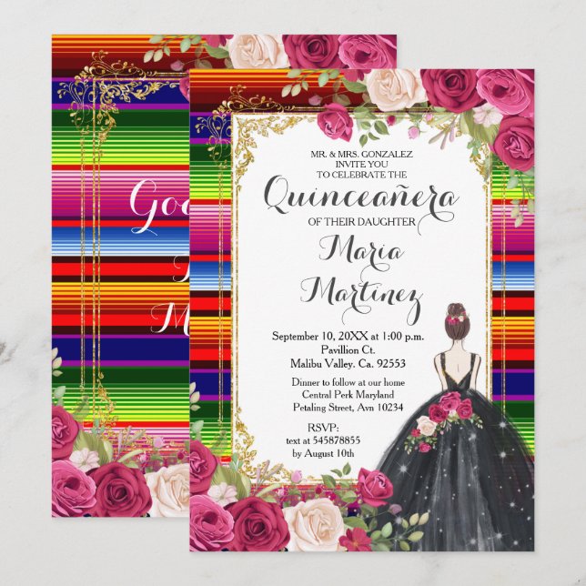 rote Rosen Blume Quinceañera Geburtstag Einladung (Vorne/Hinten)