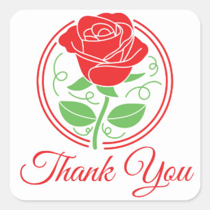 Rote Rosen-Blumen-Danke-Blumen-Hochzeit-Botanisch Quadratischer Aufkleber