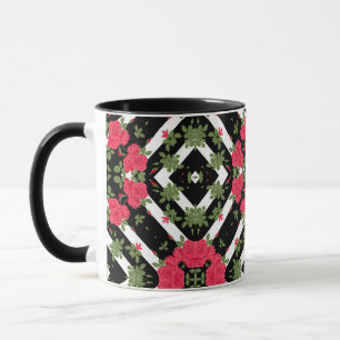 Rote Rosen Blumen floral kaleidoskopisch schwarz w Tasse