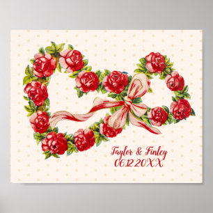 Rote Rosen Blumen Herz Kranz Elegant Süß Vintage Poster
