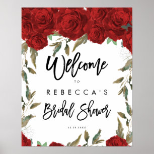 rote Rosen Blumen Hochzeitsdusche Willkommensschil Poster