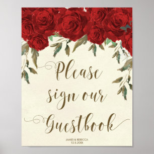 rote Rosen Blumen Hochzeitsfeier Gästebuchposter Poster