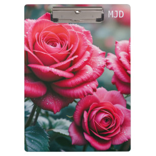 Rote Rosen Blumen Monogramm Gartenliebhaber- Klemmbrett