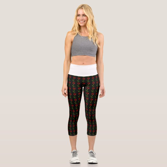 Rote Rosen-Blumen-Yogahosen Leggings (Vorderseite)