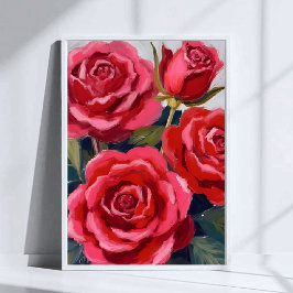 Rote Rosen Blumenbemalung Poster