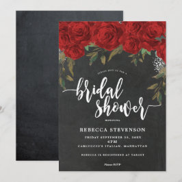 rote Rosen Blumendusche Einladung Kreide