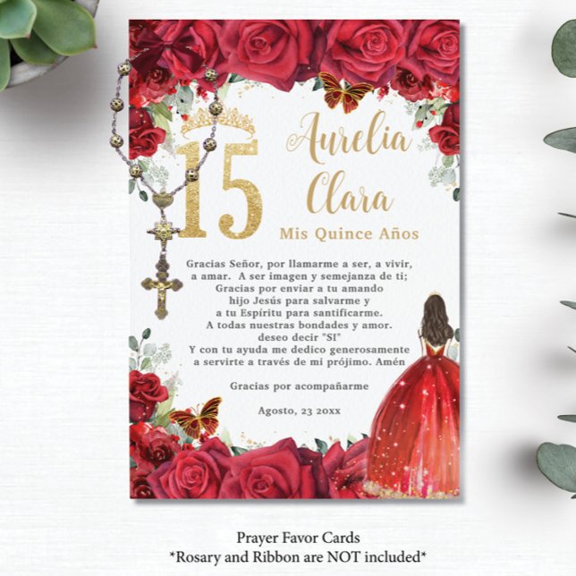Rote Rosen Blumengoldquinceñera 15 Gebet-Karte Begleitkarte (Von Creator hochgeladen)