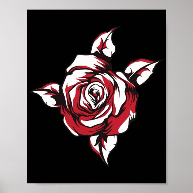 Rote Rosen-Blumenillustration Schwarzer Hintergrun Poster (Vorne)