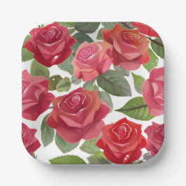 Rote Rosen Blumenparty Pappteller