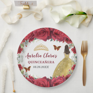 Rote Rosen Blumenschmetterlinge Prinzessin Gelbes  Pappteller