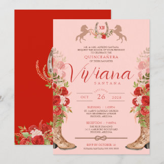 Rote Rosen Blumenstiefel Western Charra Quinceaner Einladung
