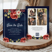 Rote Rosen Blumenzwiebeln Foto QR Code Navy Blue W
