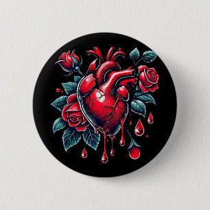 Rote Rosen Blutendes Herz Herzschmerz Goh Kunst Button