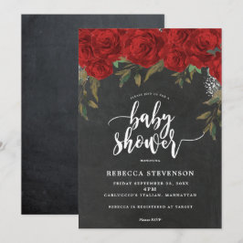 rote Rosen Blütendusche Einladung Kreide