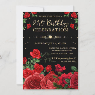 Rote Rosen Border Floral 21. Geburtstag Einladung
