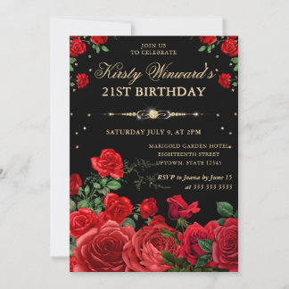 Rote Rosen Border Floral 21. Geburtstag Einladung