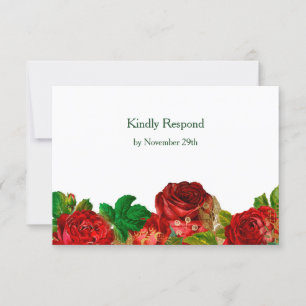 Rote Rosen Border Floral Wedding RSVP Karte
