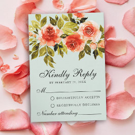 Rote Rosen Botanische Hochzeitskarte für Wasserfar Hinweiskarte