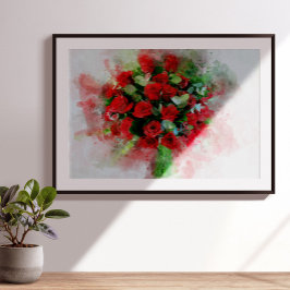Rote Rosen Bouquet Blume Aquarell - wb Fotodruck