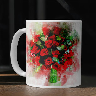 Rote Rosen Bouquet Blume Aquarell - wb Kaffeetasse