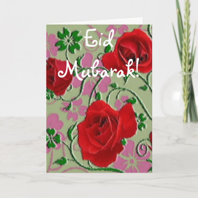 Rote Rosen Bouquet Eid Mubarak Karte (Vorderseite)