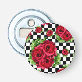 Rote Rosen Bouquet Floral Liebe Rockabilly Checker Flaschenöffner
