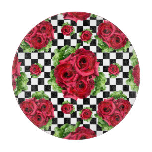 Rote Rosen Bouquet Floral Liebe Rockabilly Checker Schneidebrett