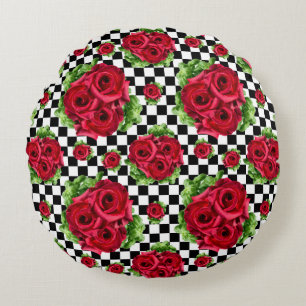 Rote Rosen Bouquet Floral Liebe Rockabilly Rundes Kissen
