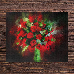Rote Rosen Bouquet Wasserfarbe auf schwarzem Hinte