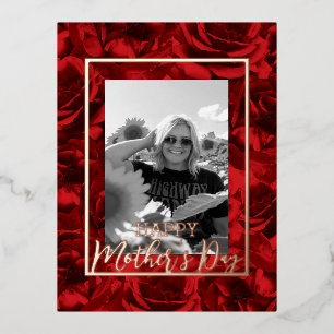Rote Rosen Bouquets Happy Mother Day Foto Real Folien Feiertagspostkarte