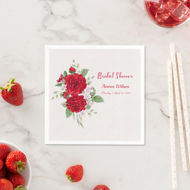 Rote Rosen Brautparty Serviette (Beispiel)