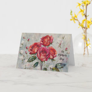Rote Rosen Bunch Blumenkunst Vintag Muttertag Karte