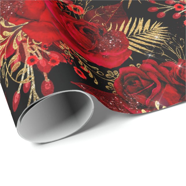 Rote Rosen Bunch Foil Glitzer Gold Butterfy Geschenkpapier (Rolleneckpunkt)