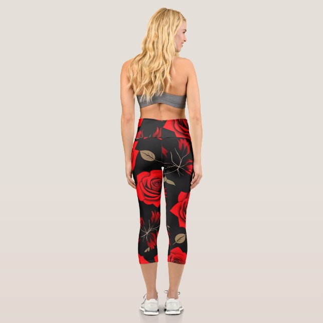 Rote Rosen Capri Leggings (Rückseite)