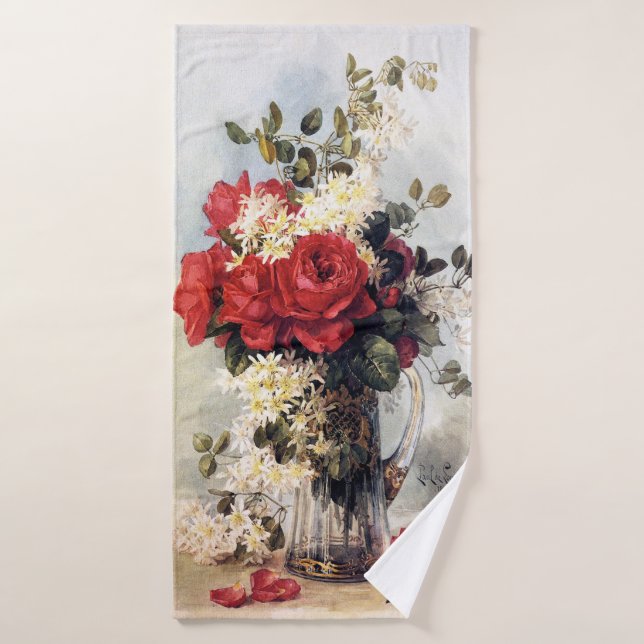 Rote Rosen Clematis französischer Künstler Paul De Badhandtuch Set (Badehandtuch)